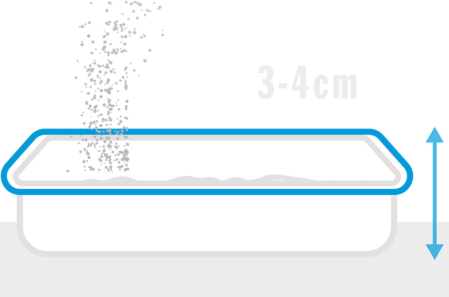 Diagram showing how deep a cat litter tray should be