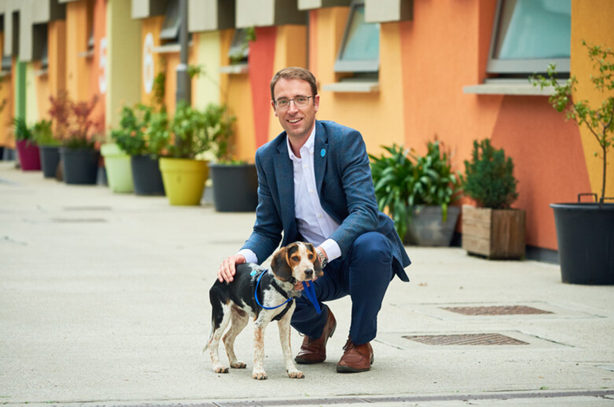 Peter Laurie with a Beagle